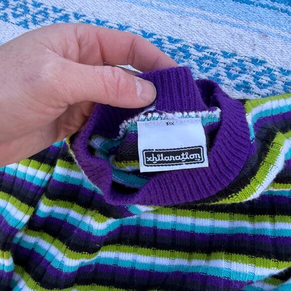 Women's Vintage Y2k Xhilaration Purple Green Striped Ribbed Sweater Sz Medium - Picture 3 of 6